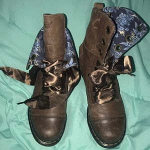 Brown Doc Martens with ribbon laces